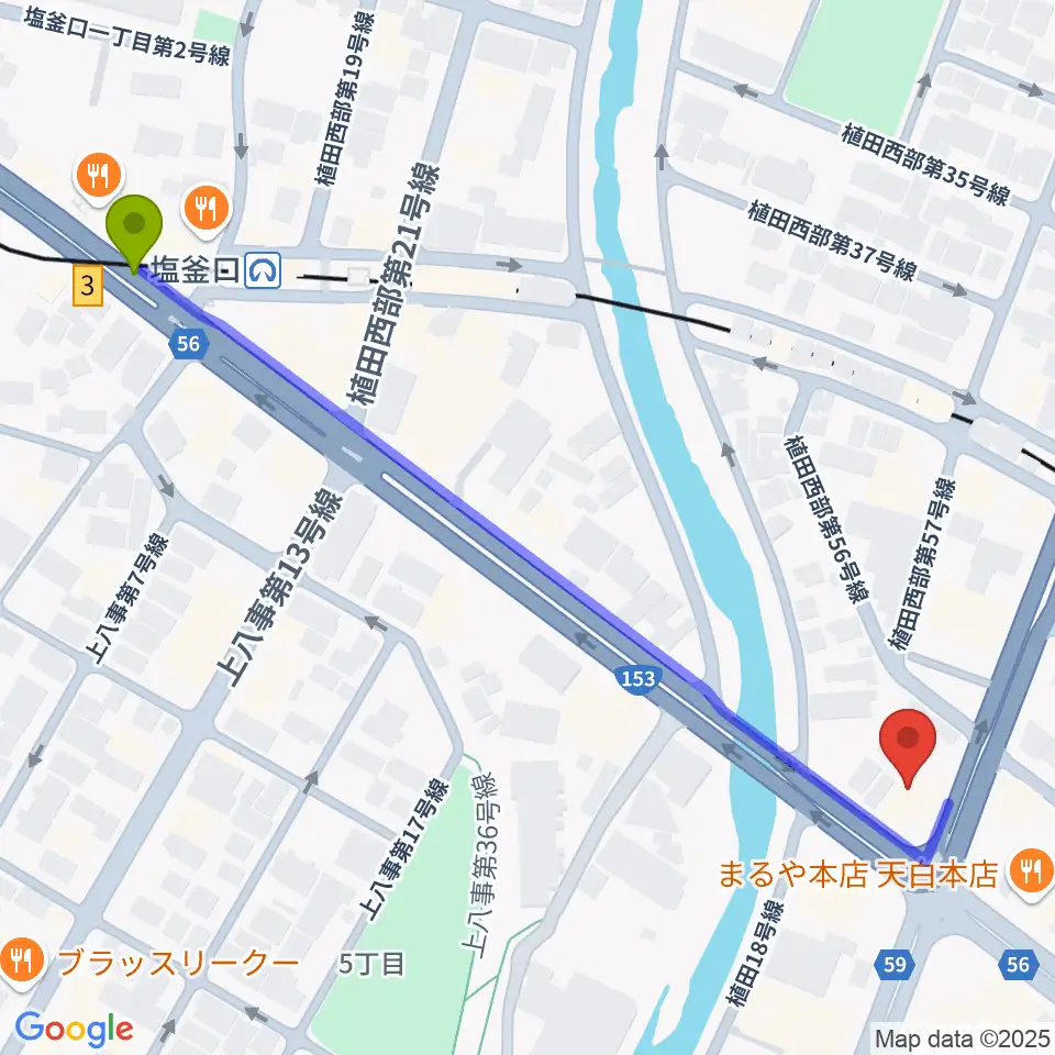 第一楽器 植田店の最寄駅塩釜口駅からの徒歩ルート（約7分）地図