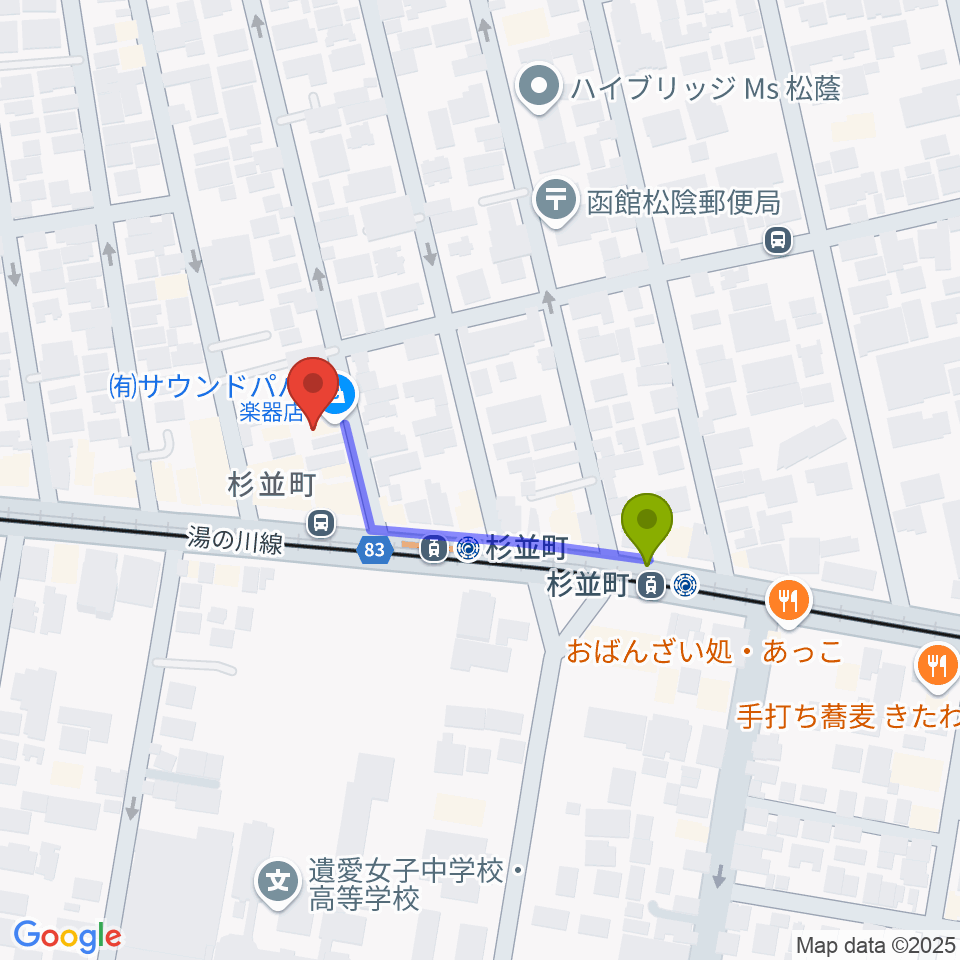 有限会社サウンドパパの最寄駅杉並町駅からの徒歩ルート（約3分）地図