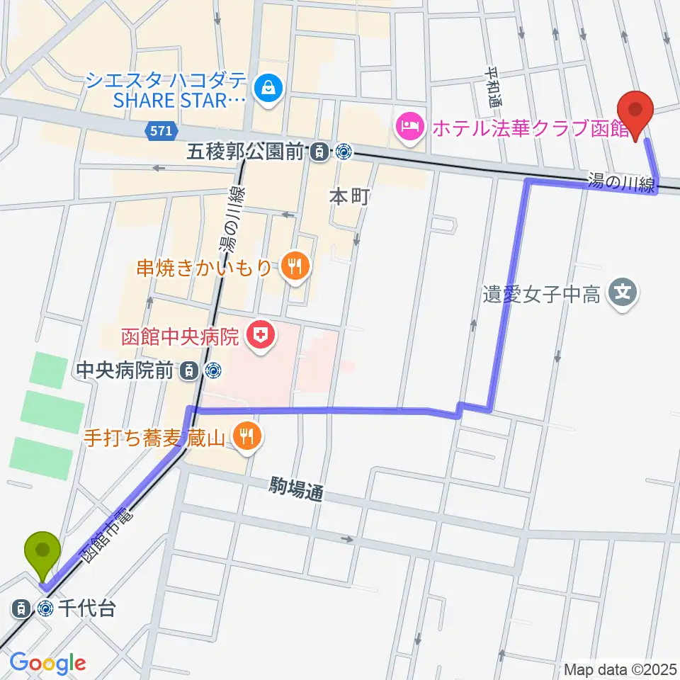 千代台駅から有限会社サウンドパパへのルートマップ地図