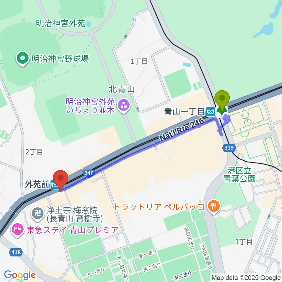 青山一丁目駅からココデシカへのルートマップ地図