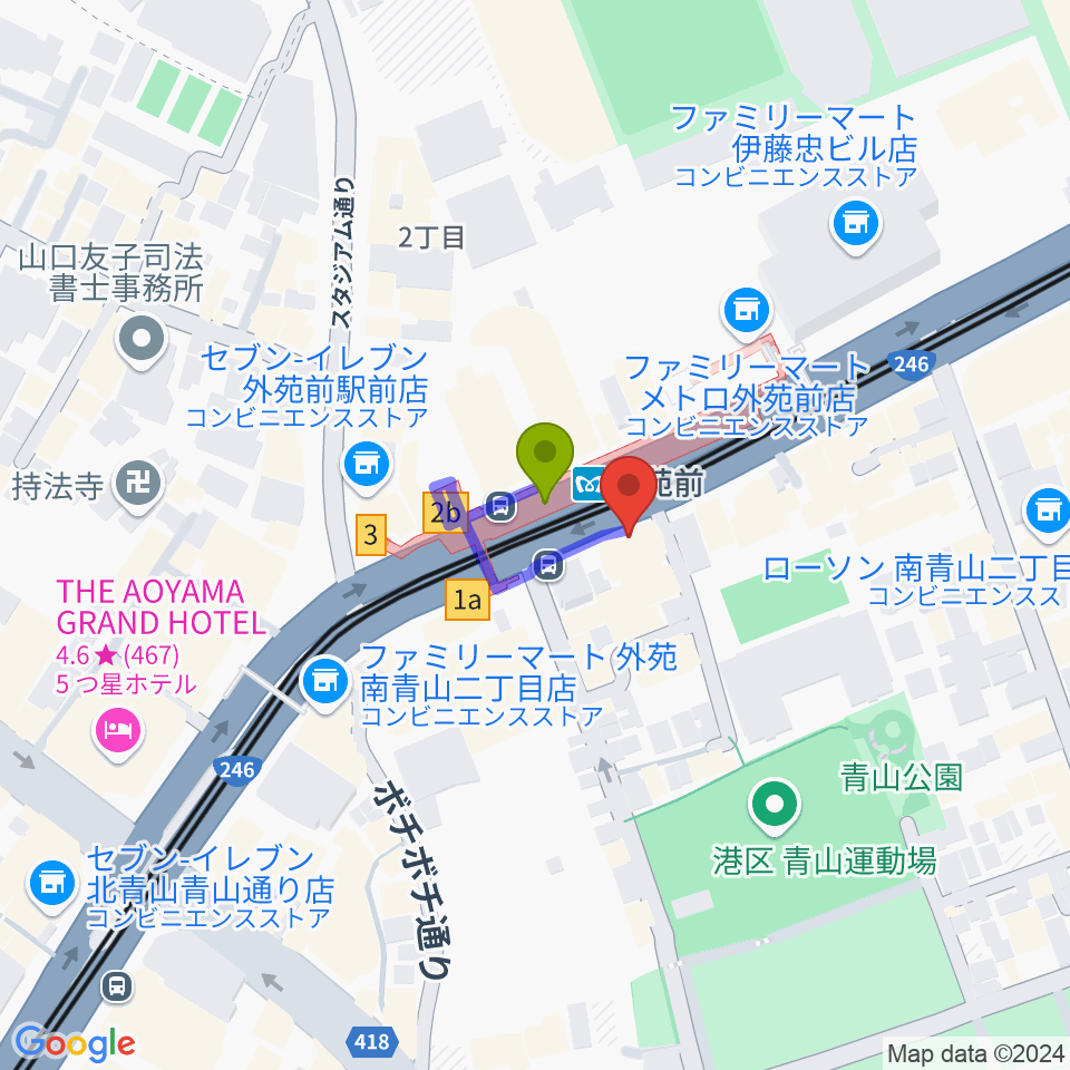 ココデシカの最寄駅外苑前駅からの徒歩ルート（約1分）地図