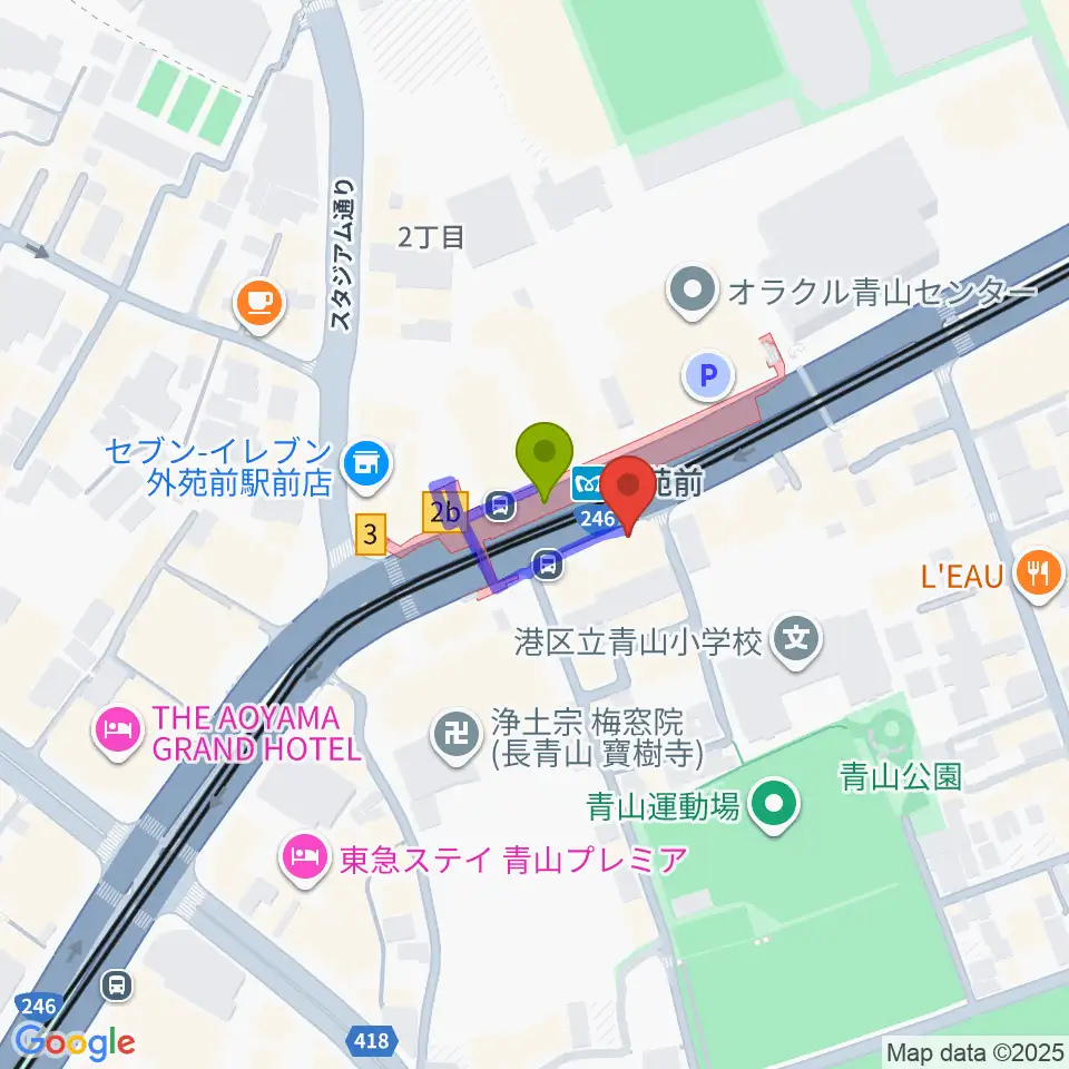 ココデシカの最寄駅外苑前駅からの徒歩ルート（約1分）地図