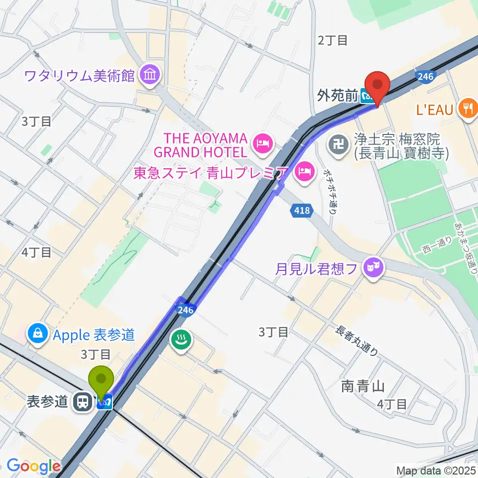 表参道駅からココデシカへのルートマップ地図