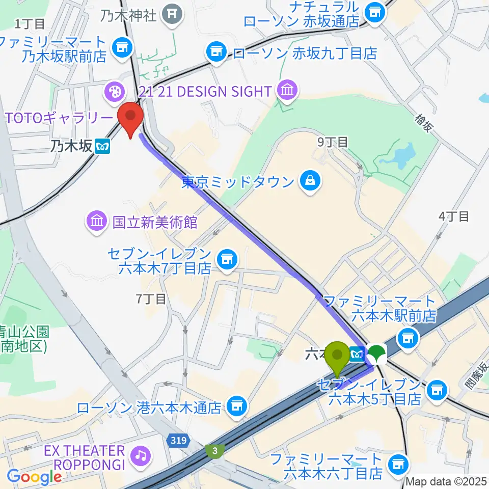 六本木駅からMONSTER STUDIO 乃木坂へのルートマップ地図