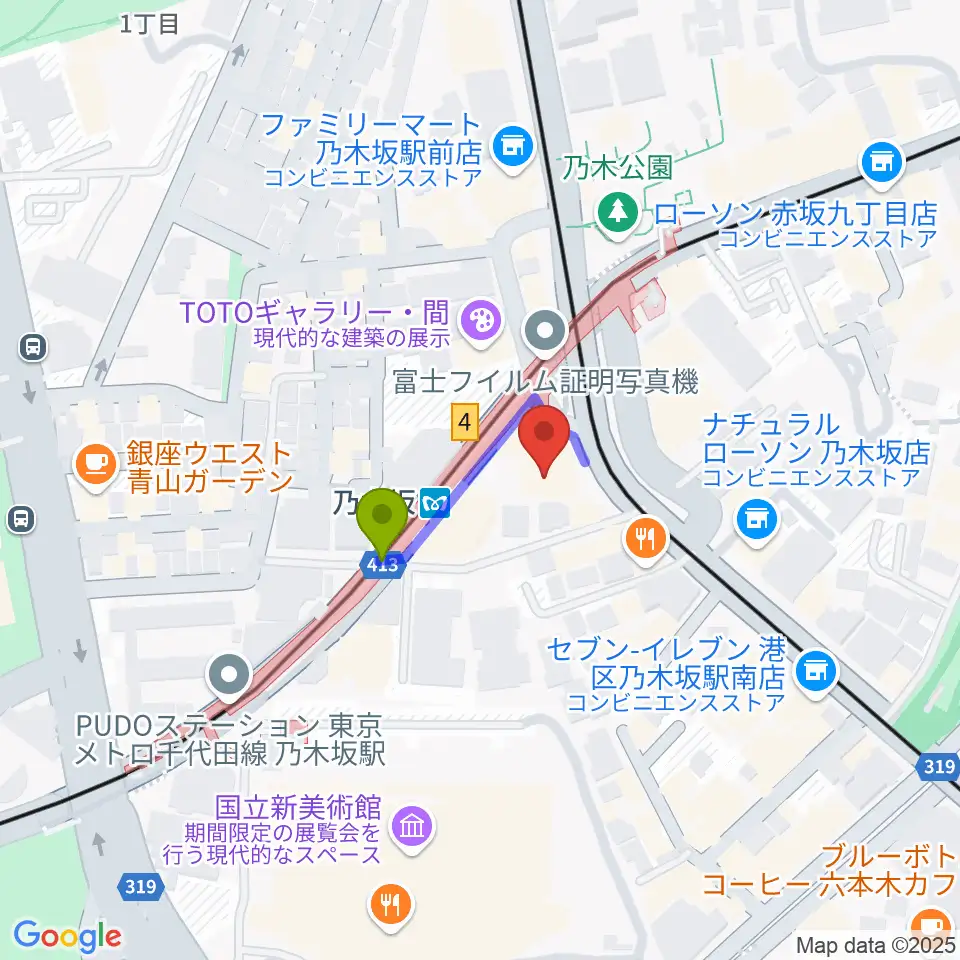 MONSTER STUDIO 乃木坂の最寄駅乃木坂駅からの徒歩ルート（約1分）地図