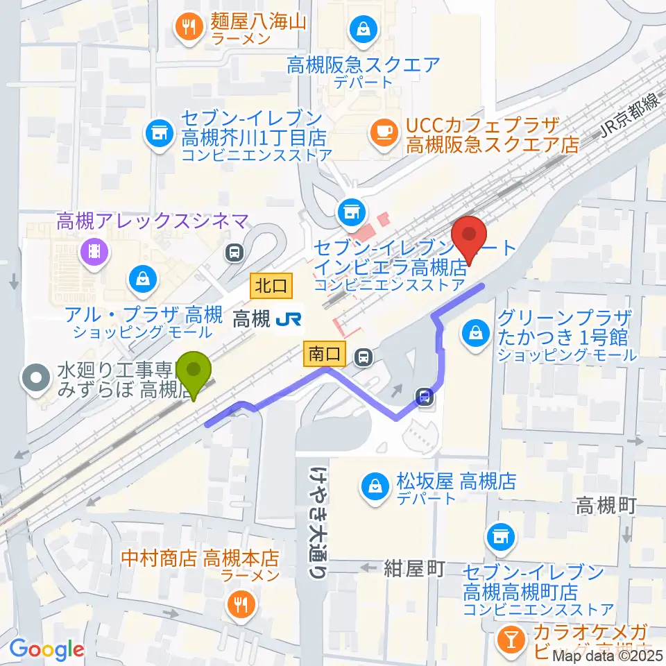 クロスパル高槻の最寄駅高槻駅からの徒歩ルート（約4分）地図