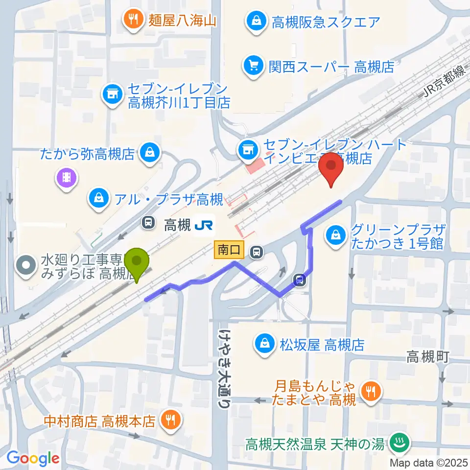 クロスパル高槻の最寄駅高槻駅からの徒歩ルート（約4分）地図
