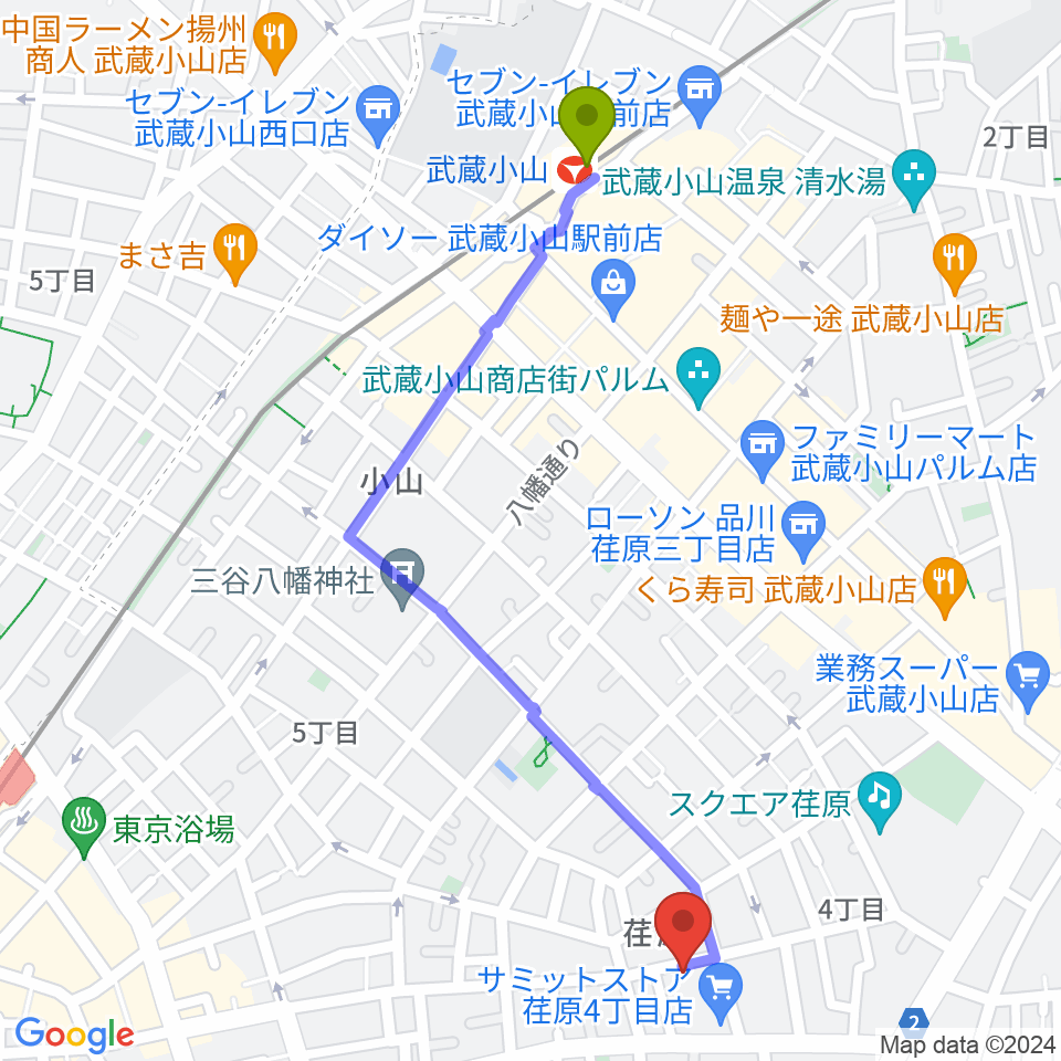 武蔵小山駅からスタジオエルヴールへのルートマップ地図