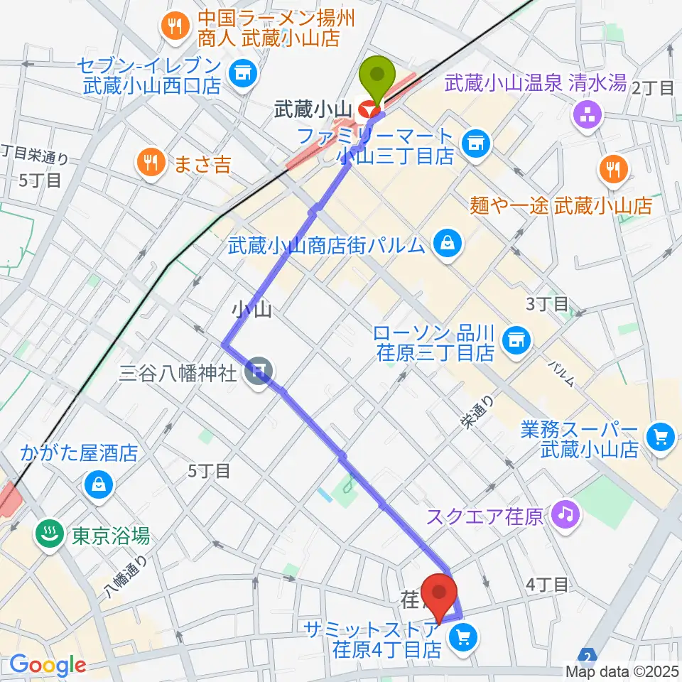 武蔵小山駅からスタジオエルヴールへのルートマップ地図
