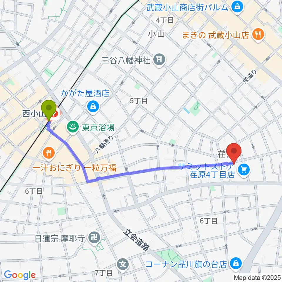 スタジオエルヴールの最寄駅西小山駅からの徒歩ルート（約10分）地図