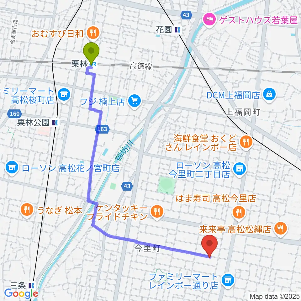 栗林駅からM-studioへのルートマップ地図