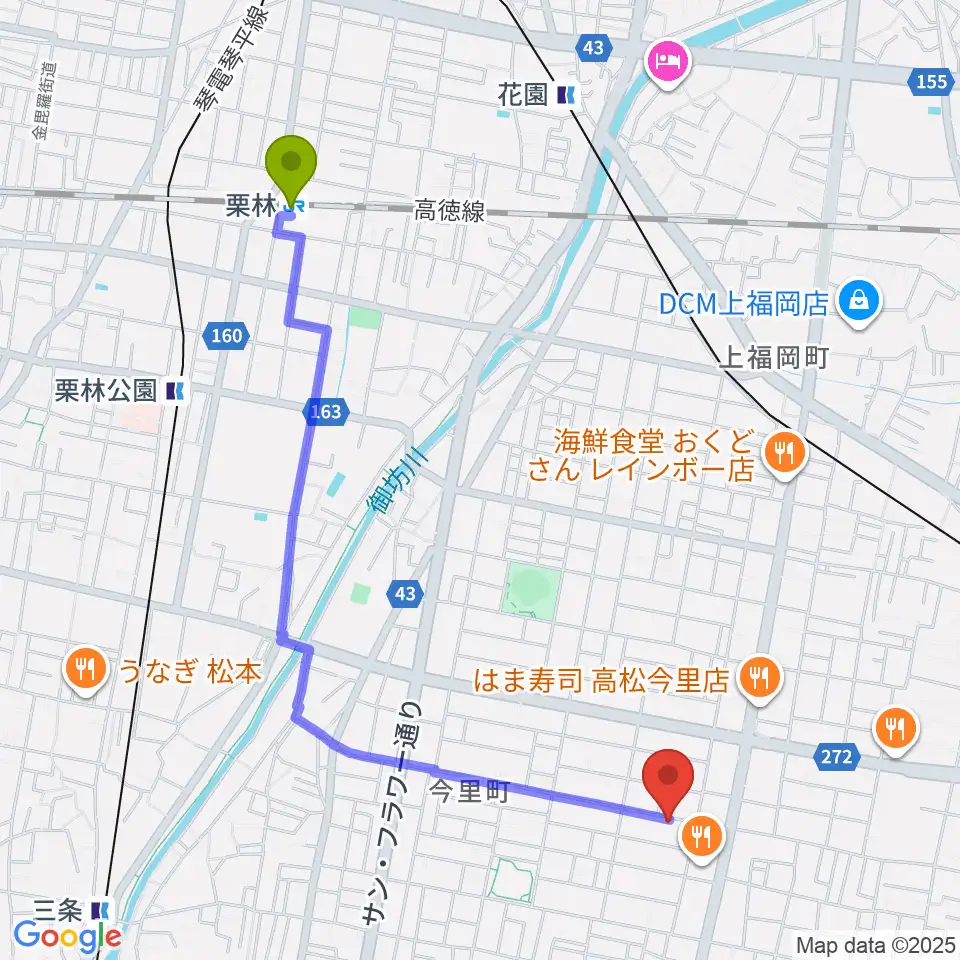 栗林駅からM-studioへのルートマップ地図