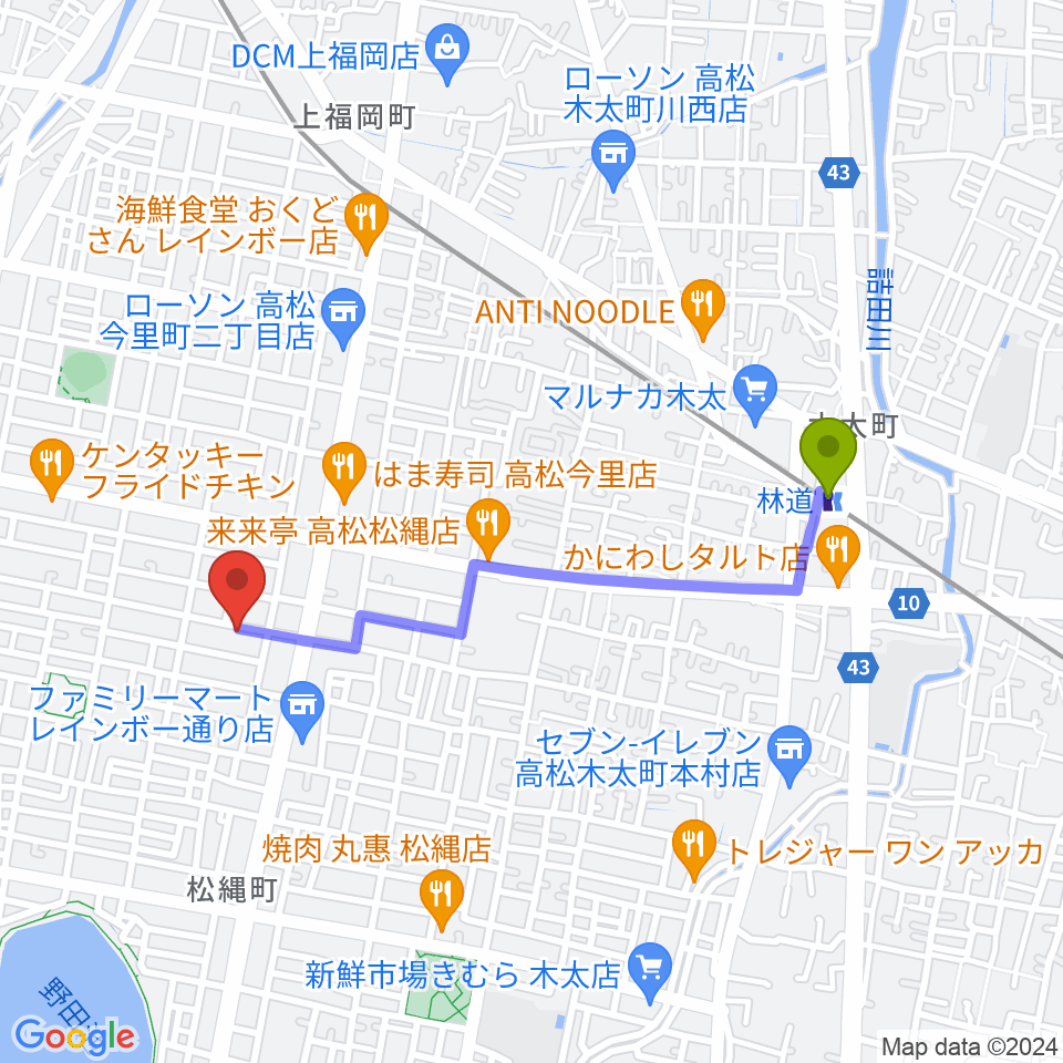 M-studioの最寄駅林道駅からの徒歩ルート（約18分）地図