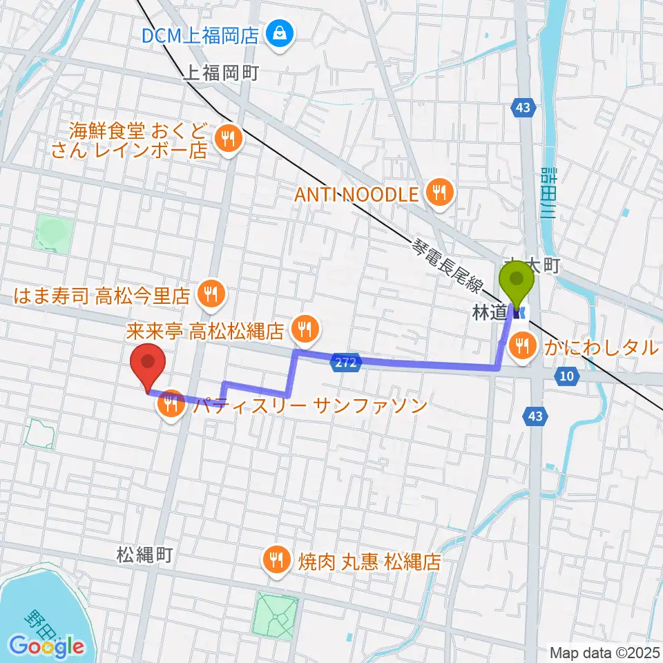 M-studioの最寄駅林道駅からの徒歩ルート（約18分）地図