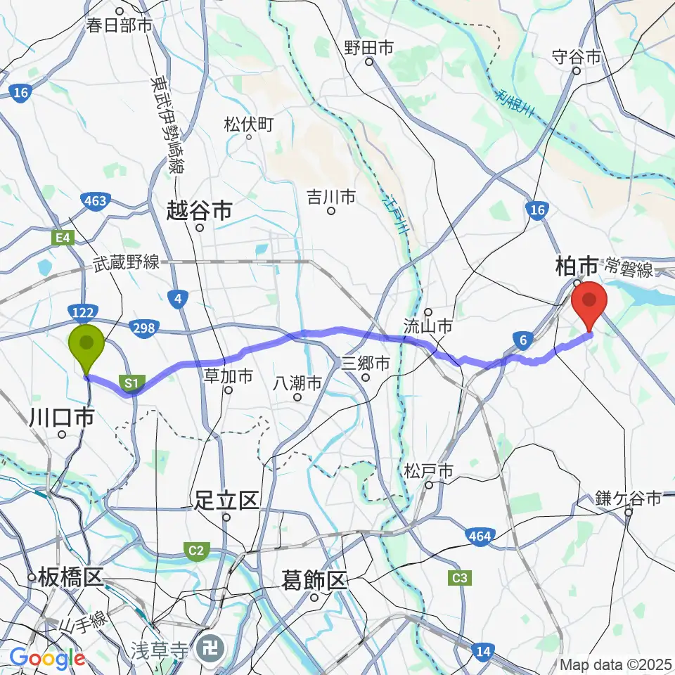 鳩ヶ谷駅からインターネットラジオ局ALFAへのルートマップ地図