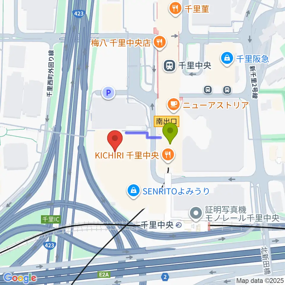 第一楽器 千里中央教室の最寄駅千里中央駅からの徒歩ルート（約2分）地図