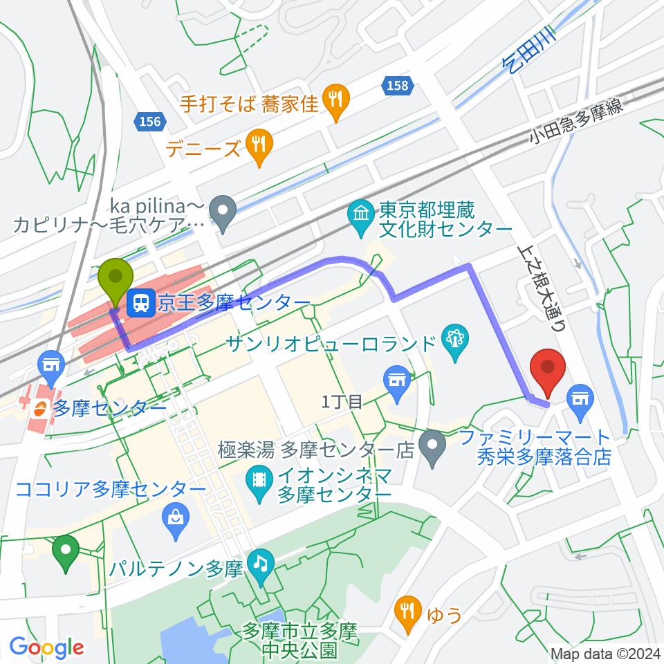 多摩コルコバードの最寄駅京王多摩センター駅からの徒歩ルート（約10分）地図