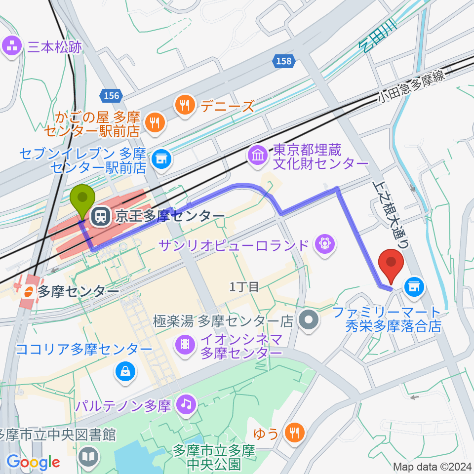 多摩コルコバードの最寄駅京王多摩センター駅からの徒歩ルート（約10分）地図