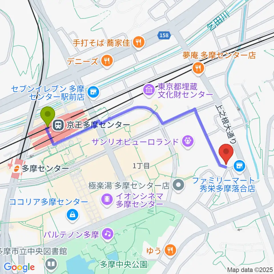 多摩コルコバードの最寄駅京王多摩センター駅からの徒歩ルート（約10分）地図