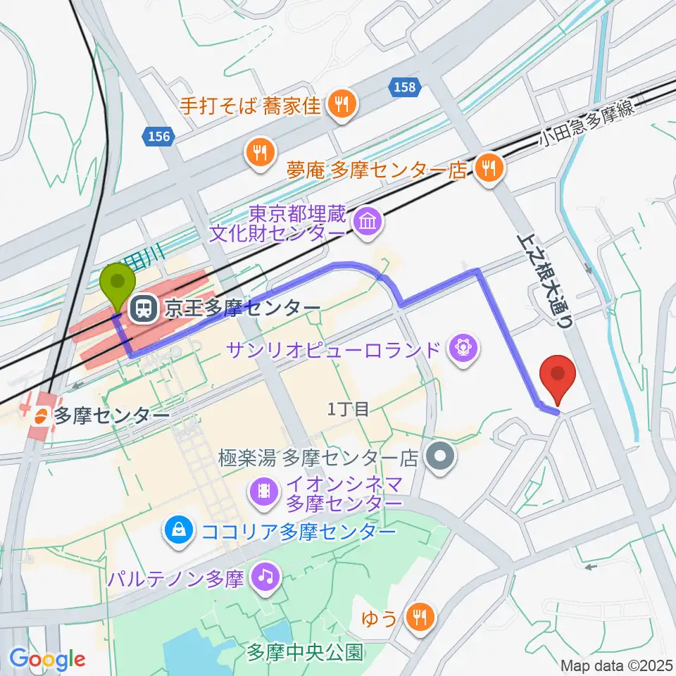 多摩コルコバードの最寄駅京王多摩センター駅からの徒歩ルート（約10分）地図