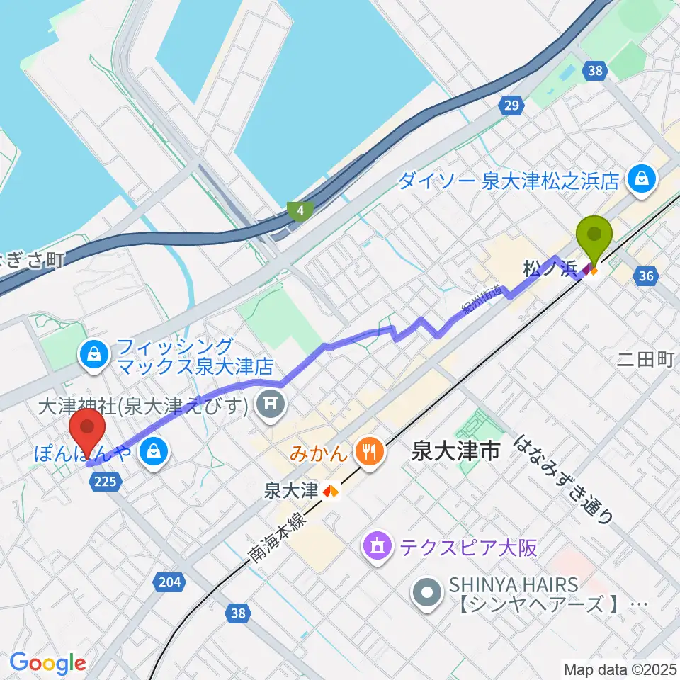 松ノ浜駅からボイストレーニングレッスンスタジオJOYへのルートマップ地図