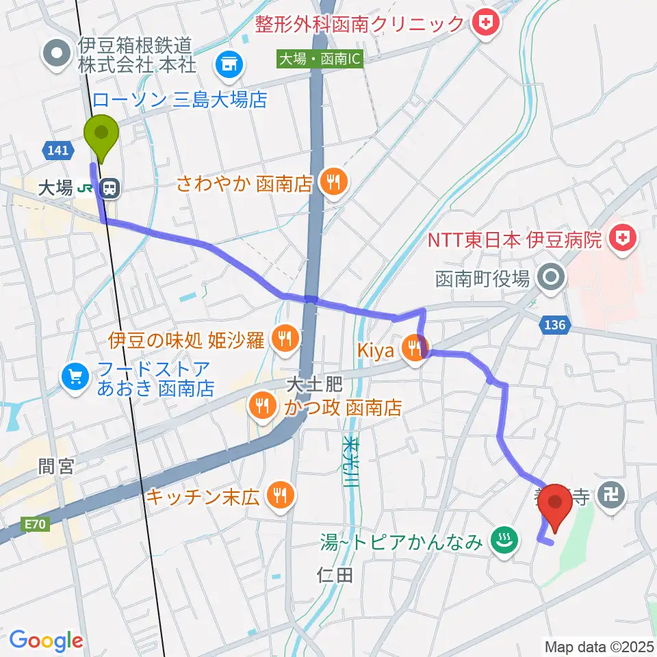 大場駅からうたとピアノ花音へのルートマップ地図