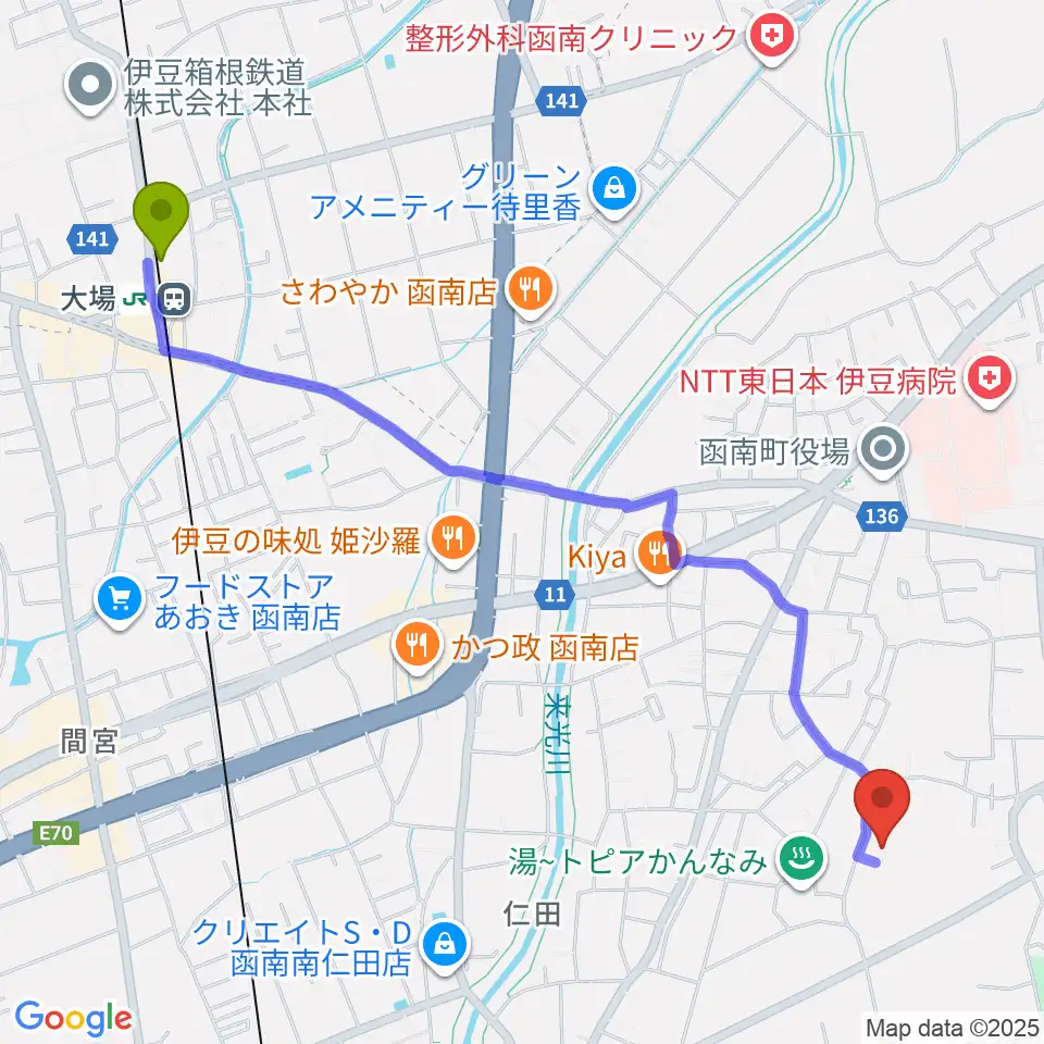大場駅から花音〜かのん〜音楽教室へのルートマップ地図