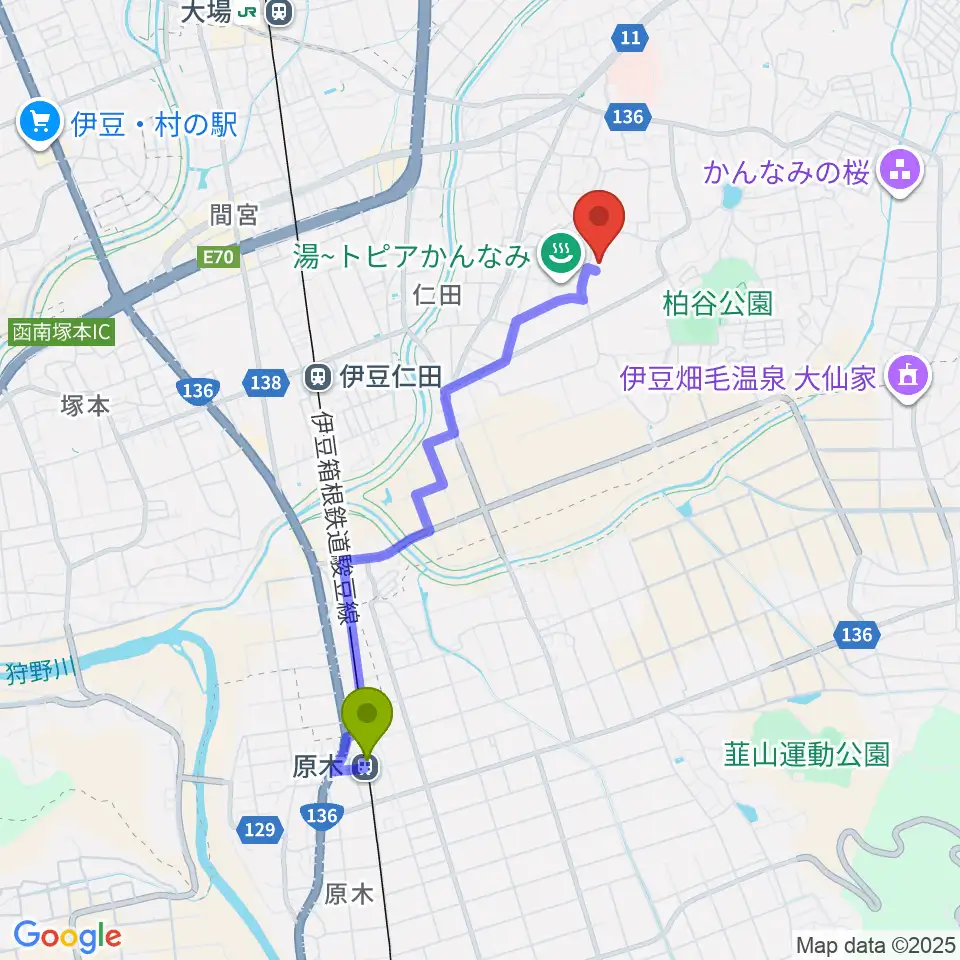 原木駅から花音〜かのん〜音楽教室へのルートマップ地図