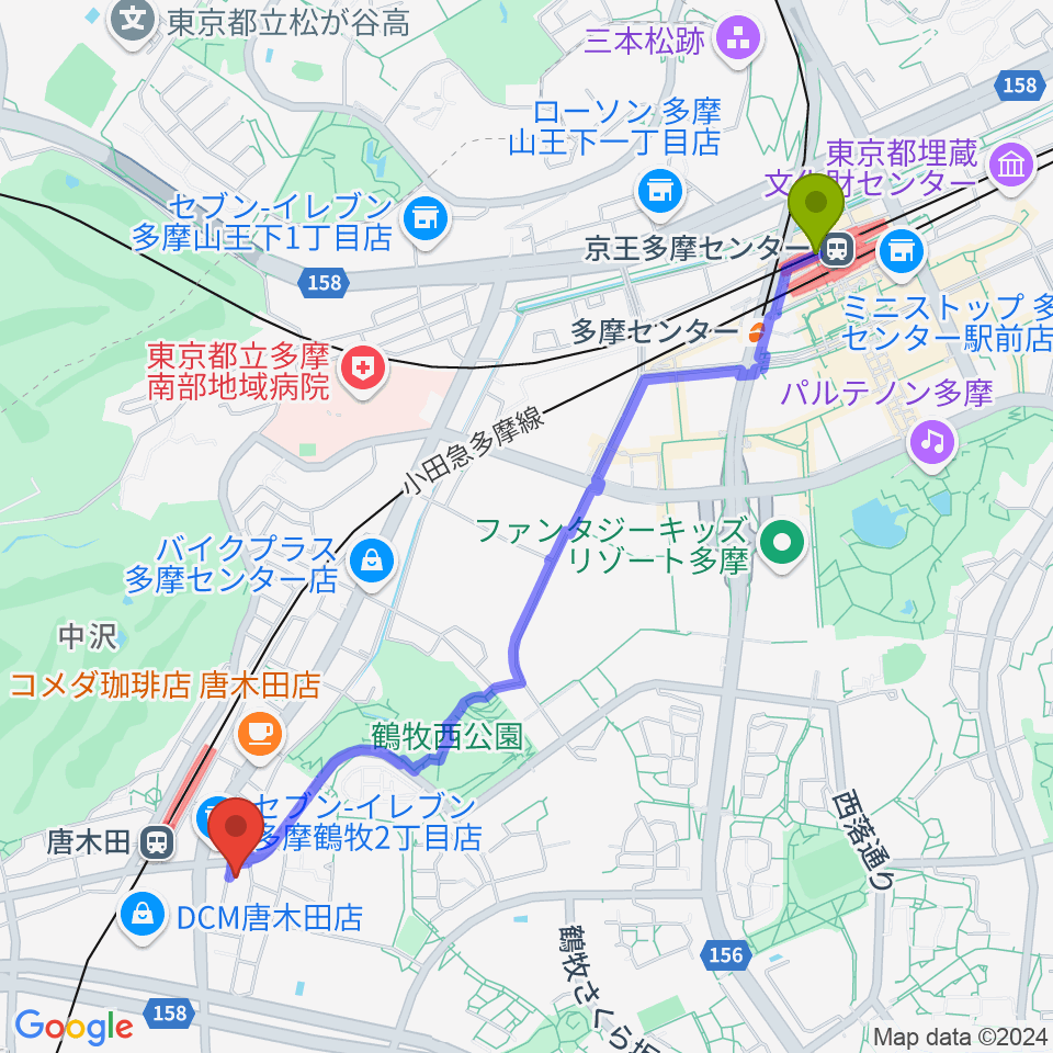 京王多摩センター駅からSTUDIO MARKへのルートマップ地図