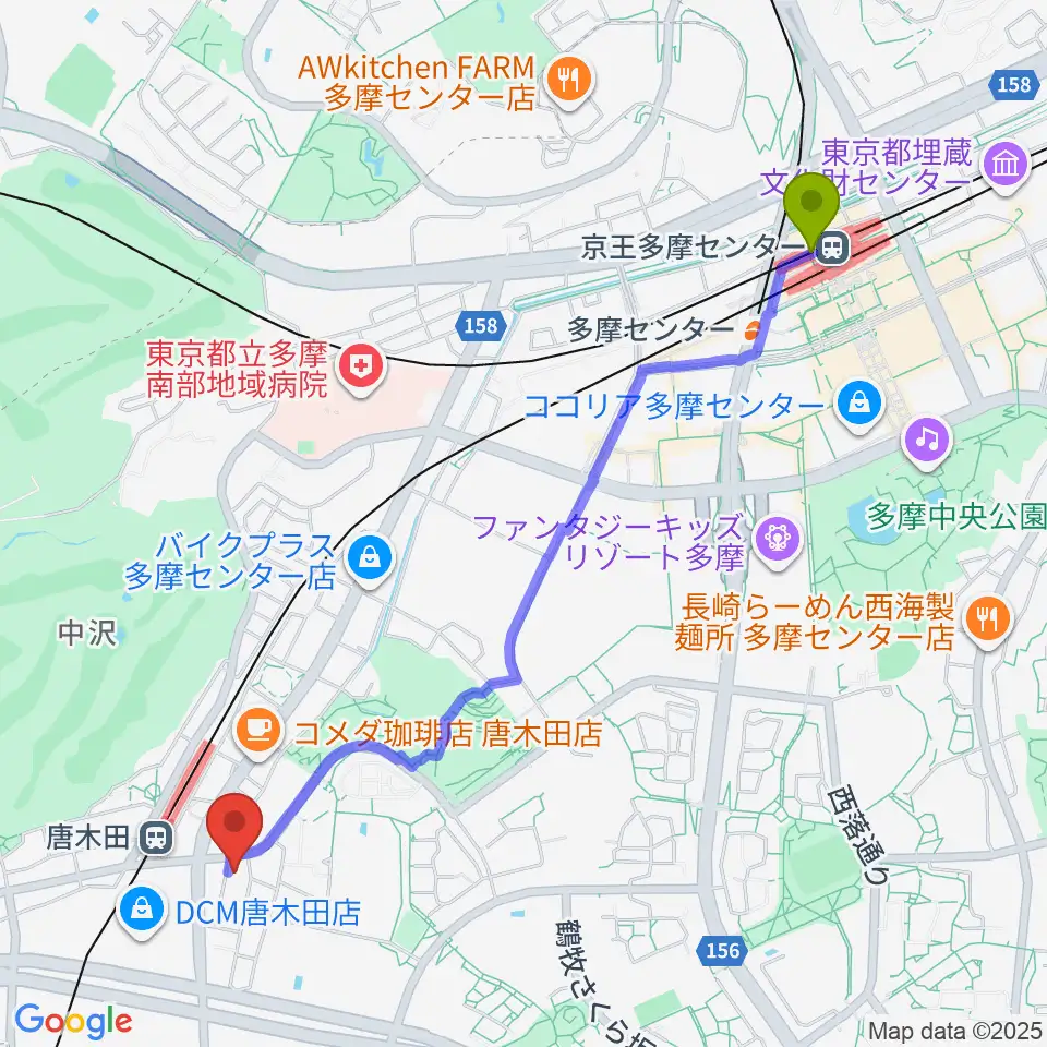 京王多摩センター駅からSTUDIO MARKへのルートマップ地図