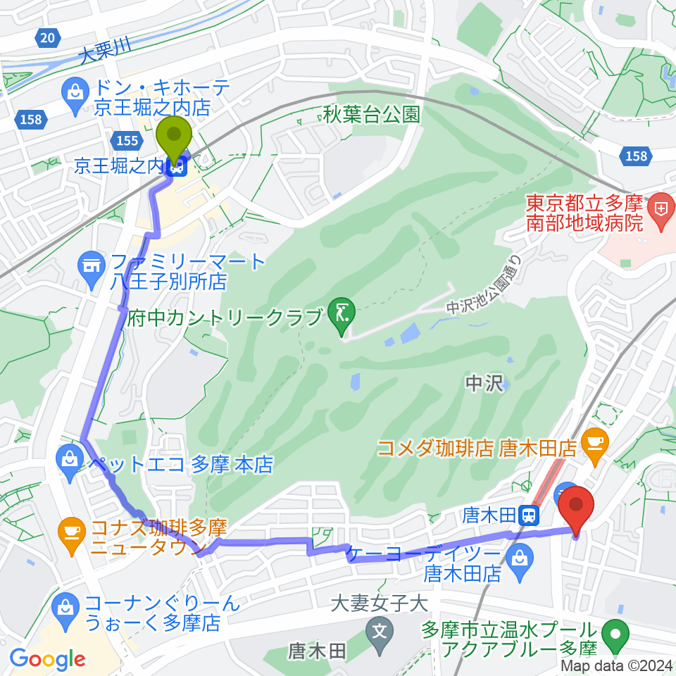 京王堀之内駅からSTUDIO MARKへのルートマップ地図