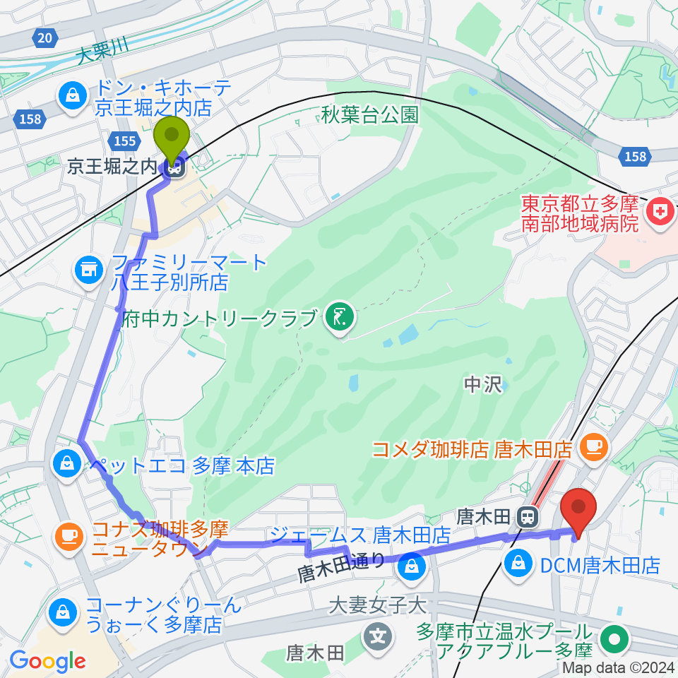 京王堀之内駅からSTUDIO MARKへのルートマップ地図