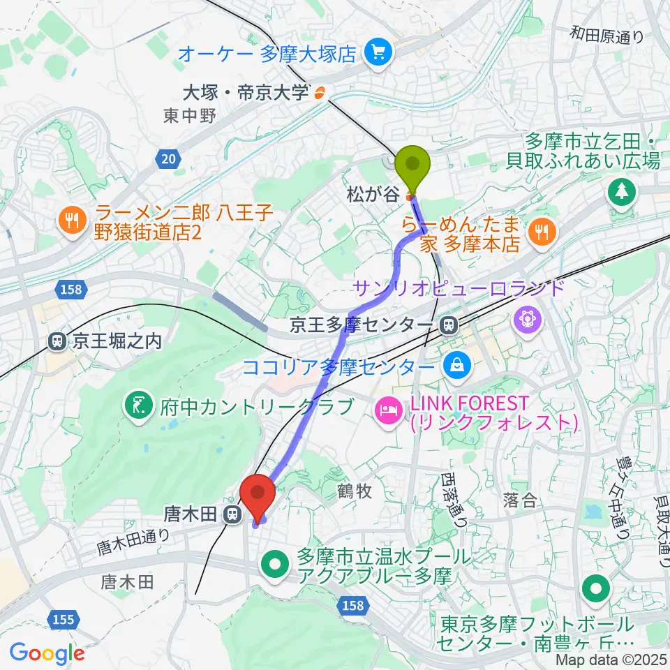 松が谷駅からSTUDIO MARKへのルートマップ地図