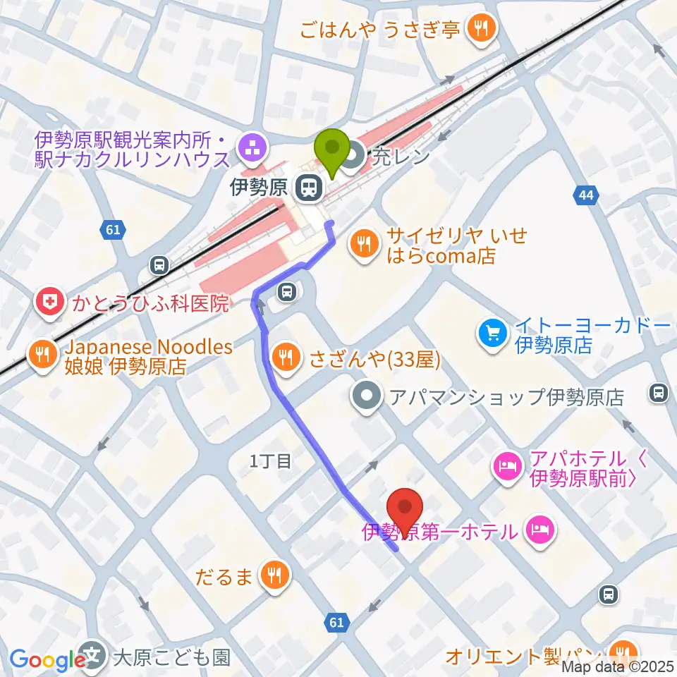 厚木楽器 アミ伊勢原の最寄駅伊勢原駅からの徒歩ルート（約4分）地図