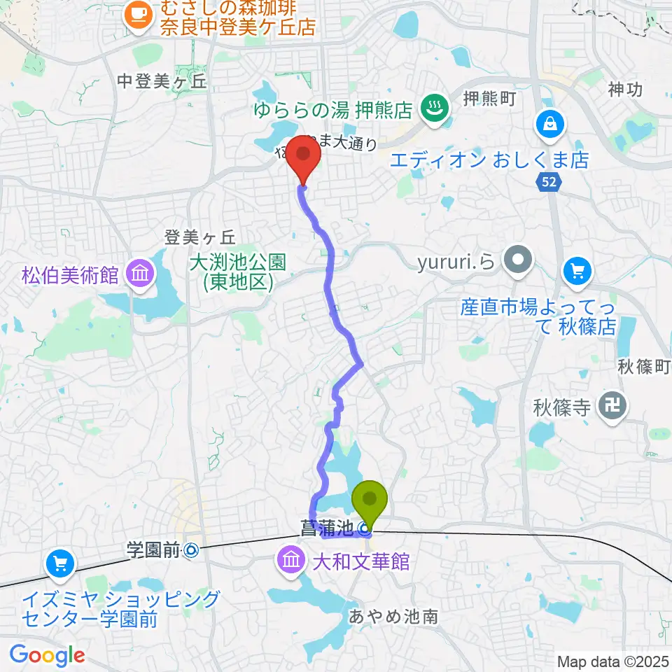 菖蒲池駅からムジカセゾンへのルートマップ地図