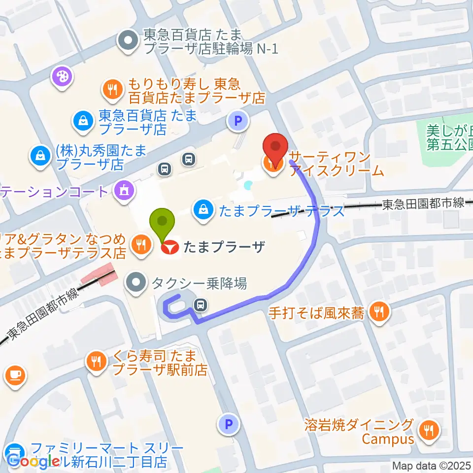 山野楽器 たまプラーザ テラス店の最寄駅たまプラーザ駅からの徒歩ルート（約2分）地図