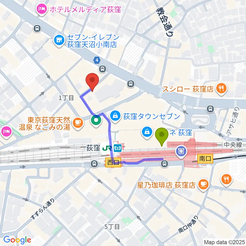 荻窪クラブドクターの最寄駅荻窪駅からの徒歩ルート（約3分）地図