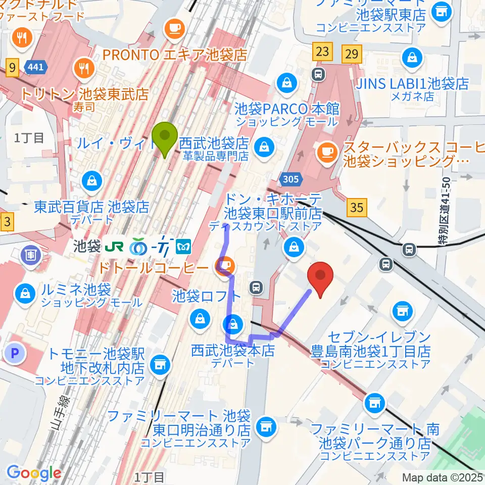 池袋EDGEの最寄駅池袋駅からの徒歩ルート（約3分）地図