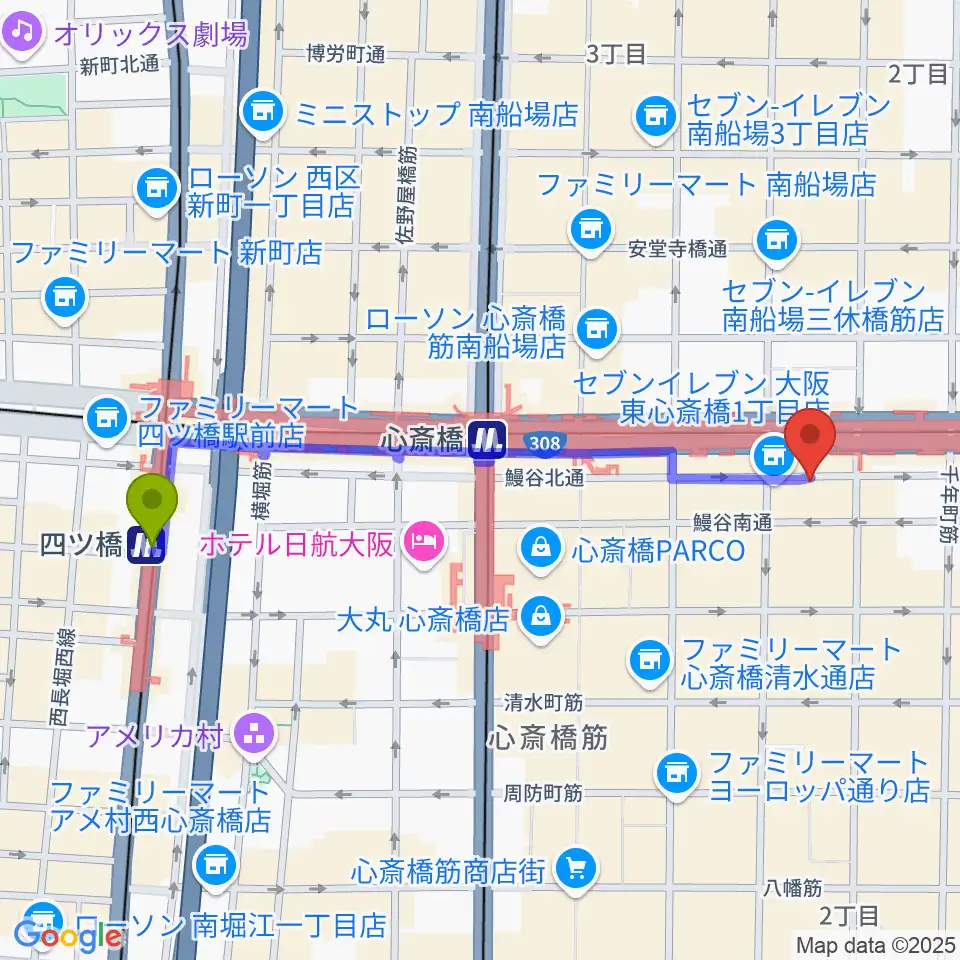 四ツ橋駅からCONPASSへのルートマップ地図