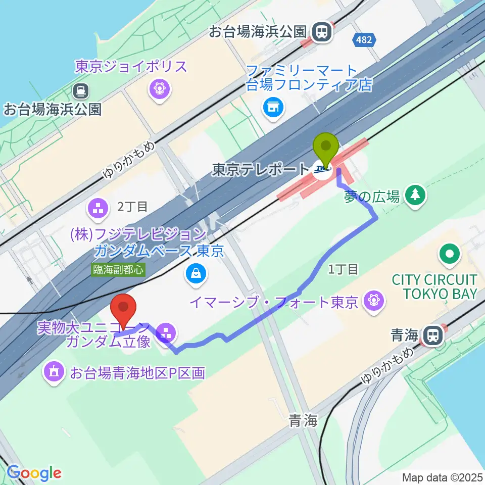 東京テレポート駅からZeppダイバーシティ東京へのルートマップ地図