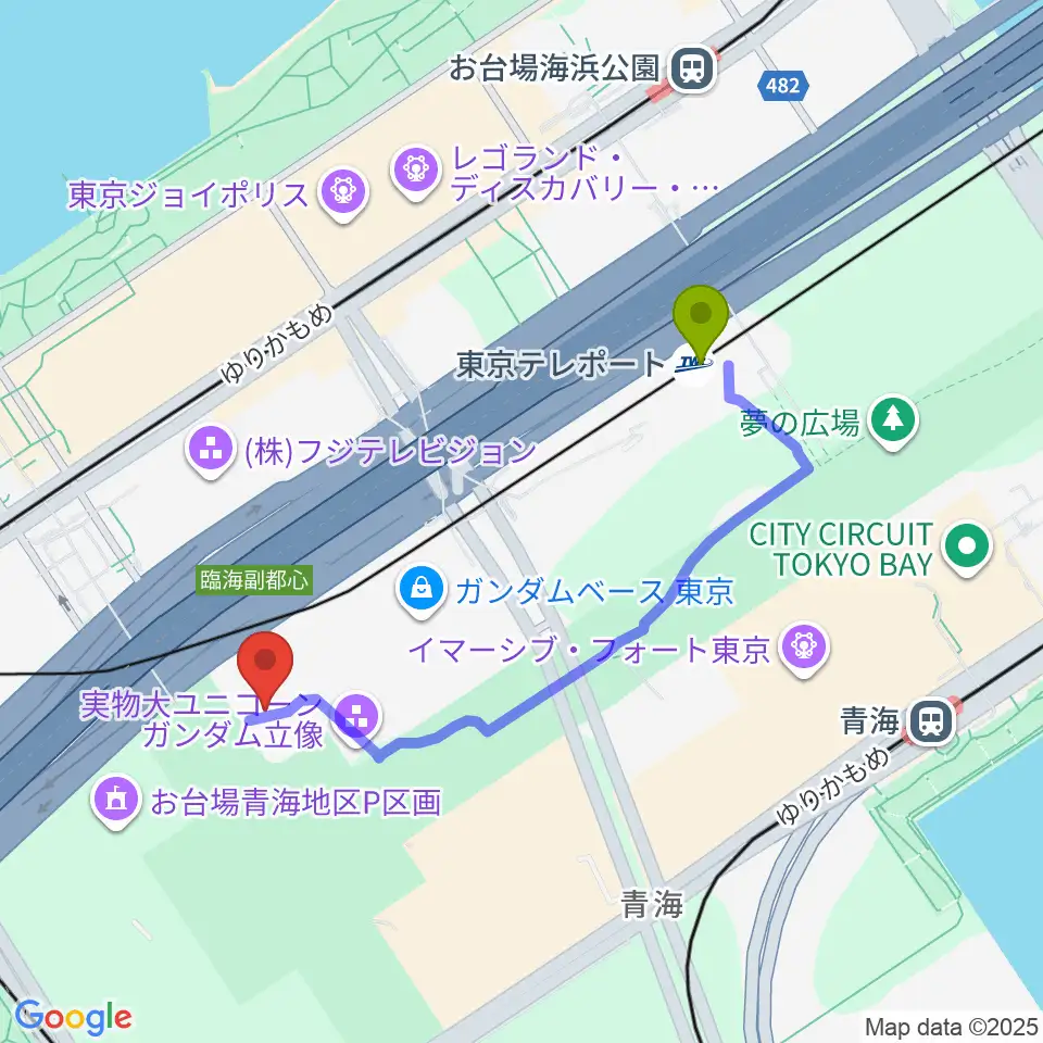 東京テレポート駅からZeppダイバーシティ東京へのルートマップ地図
