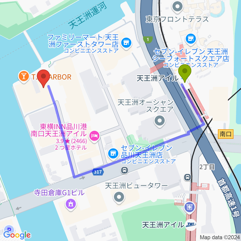 天王洲アイル KIWAの最寄駅天王洲アイル駅からの徒歩ルート（約5分）地図