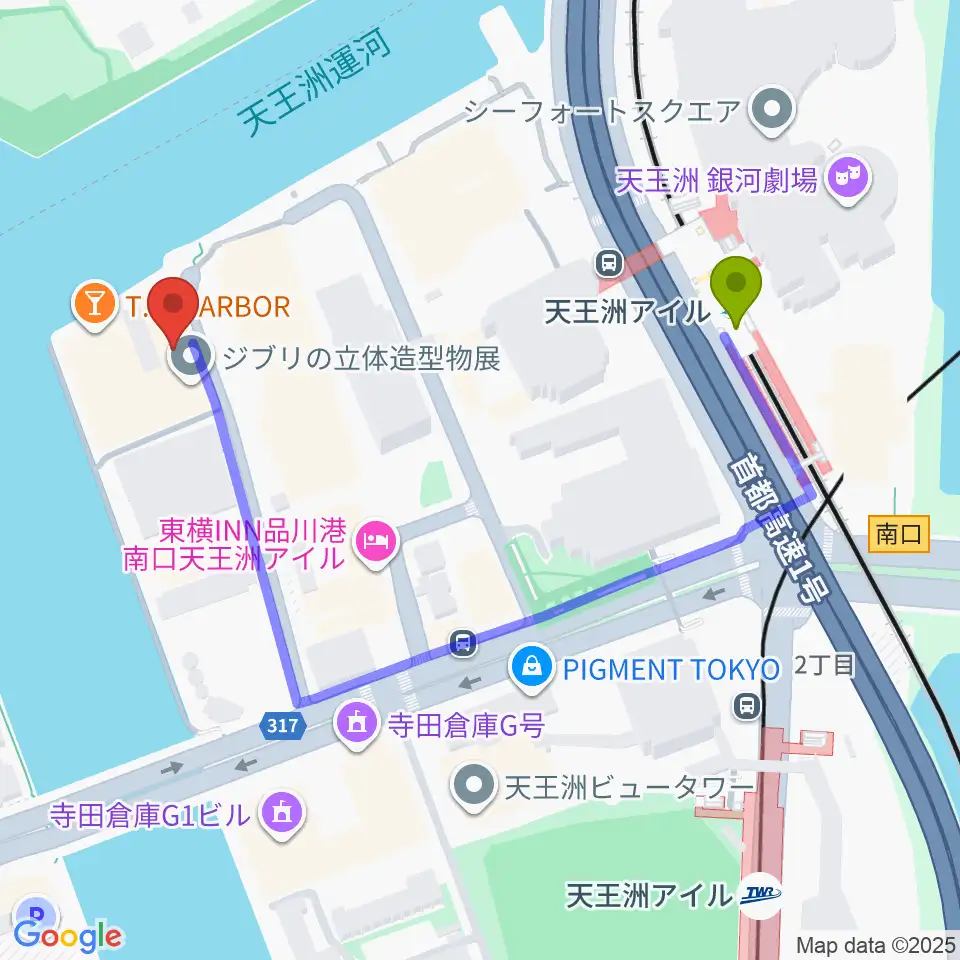 天王洲アイル KIWAの最寄駅天王洲アイル駅からの徒歩ルート（約5分）地図
