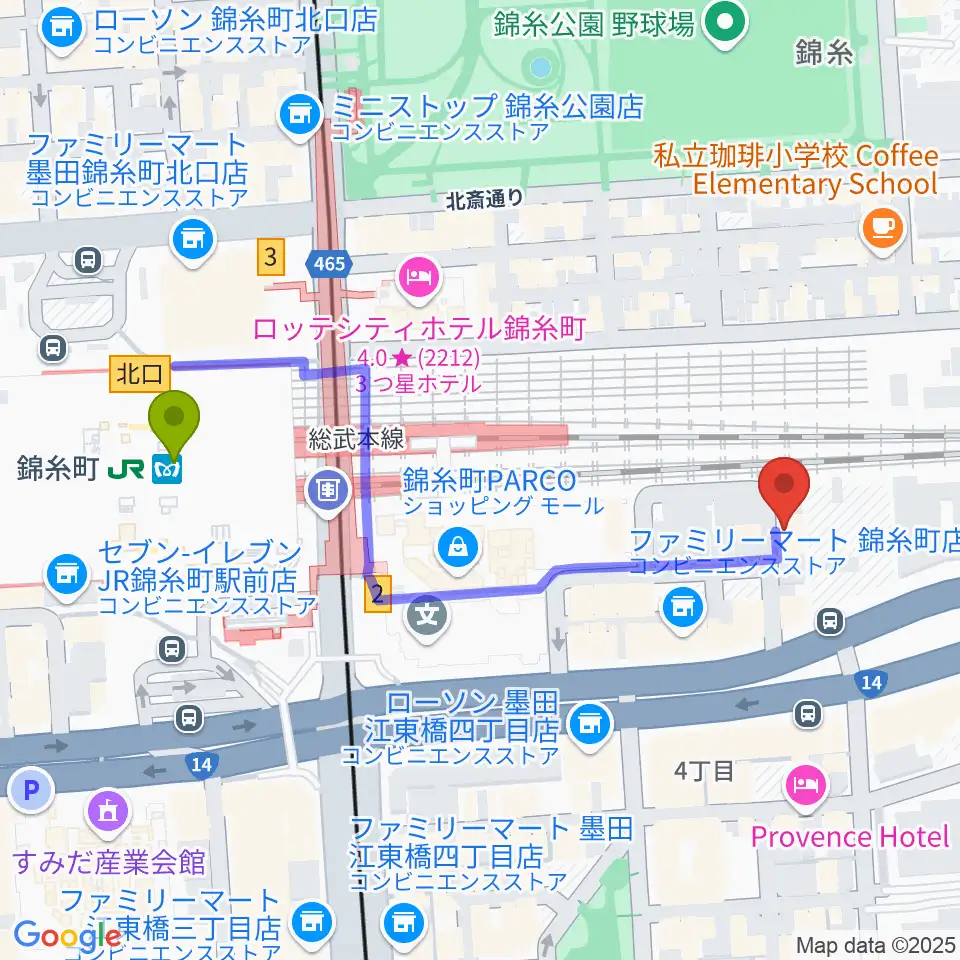 錦糸町rebirthの最寄駅錦糸町駅からの徒歩ルート（約5分）地図