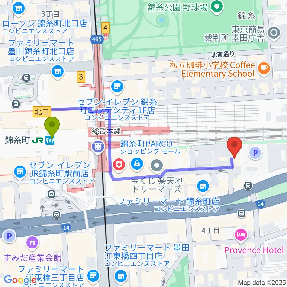 錦糸町rebirthの最寄駅錦糸町駅からの徒歩ルート（約5分）地図