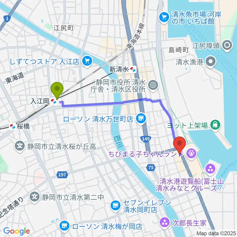 入江岡駅からSOUND SHOWER arkへのルートマップ地図