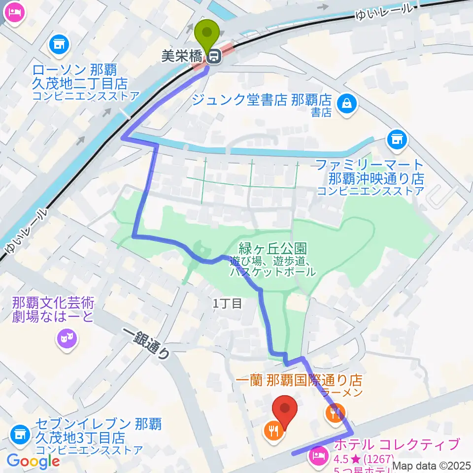 ライブハウス島唄の最寄駅美栄橋駅からの徒歩ルート（約7分）地図