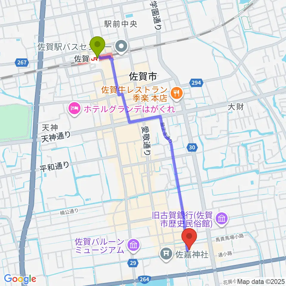 佐賀RAG・Gの最寄駅佐賀駅からの徒歩ルート（約24分）地図