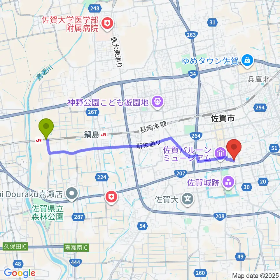バルーンさが駅から佐賀RAG・Gへのルートマップ地図
