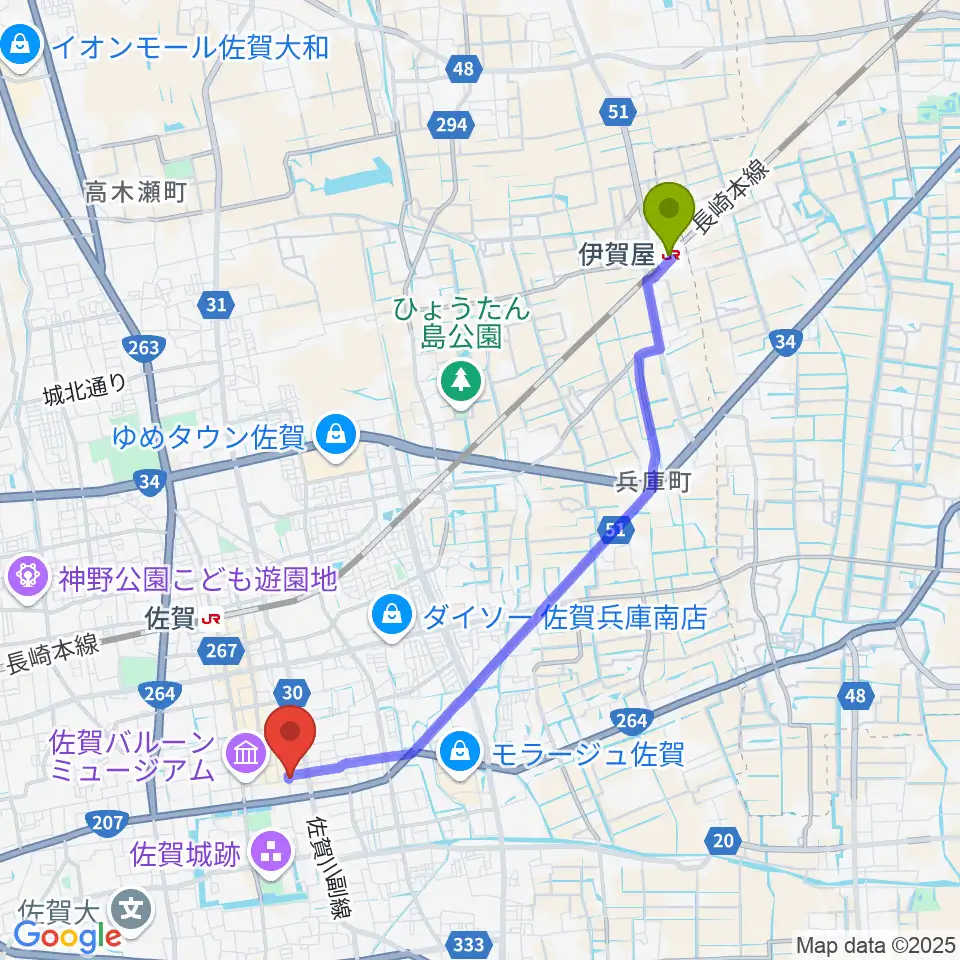 伊賀屋駅からRAG STUDIOへのルートマップ地図